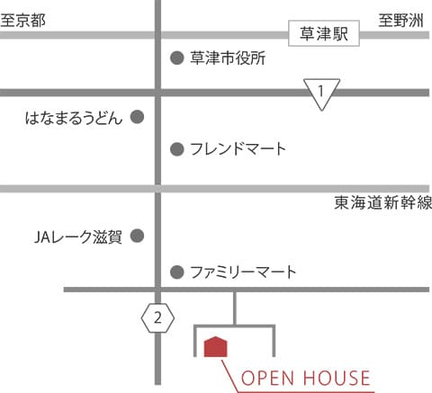 OPEN HOUSEまでの地図